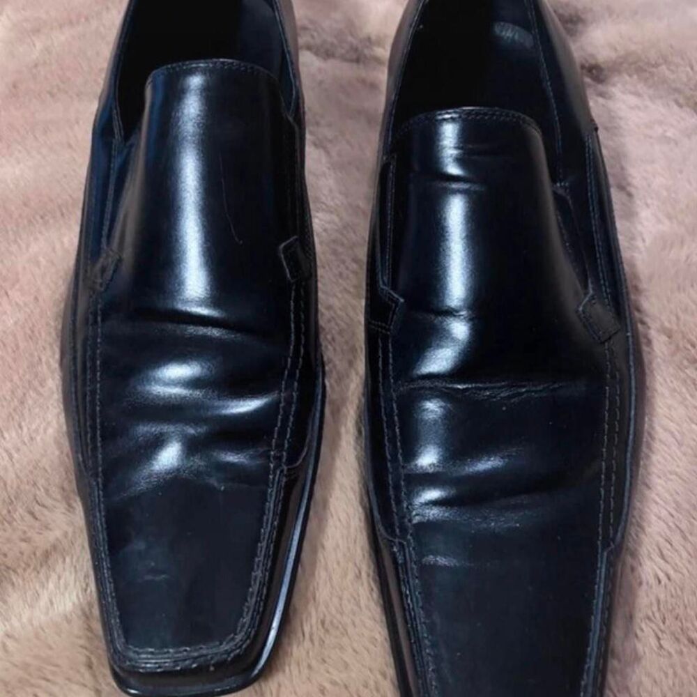 Vintage/Y2K ALDO "Lactance" Men's Black Leather Square Toe Dress Loafers
